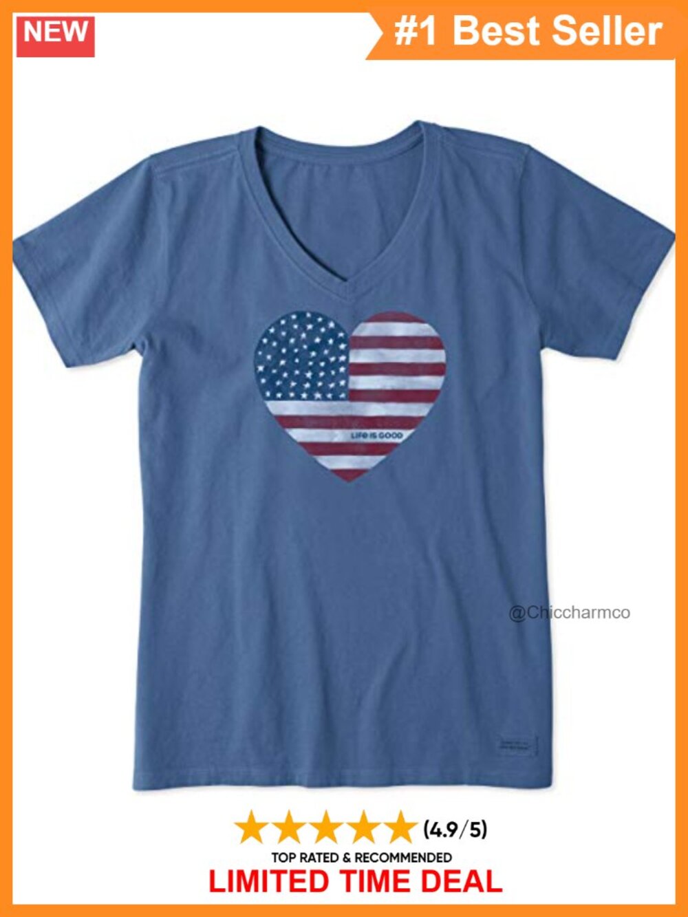 Womens Crusher V-Neck Short Sleeve Cotton Graphic Tee Casual Top